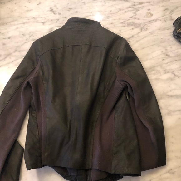 Elie Tahari Andreas Drape Gray Lamb Leather Jacket - Picture 6 of 16